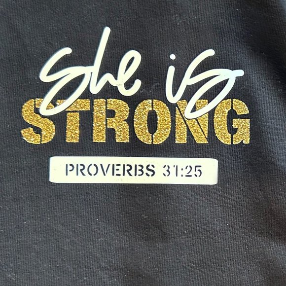 She Is Strong Womens Christian, 2 sided print, Long Sleeve Tee, Black 2XL - Picture 3 of 3